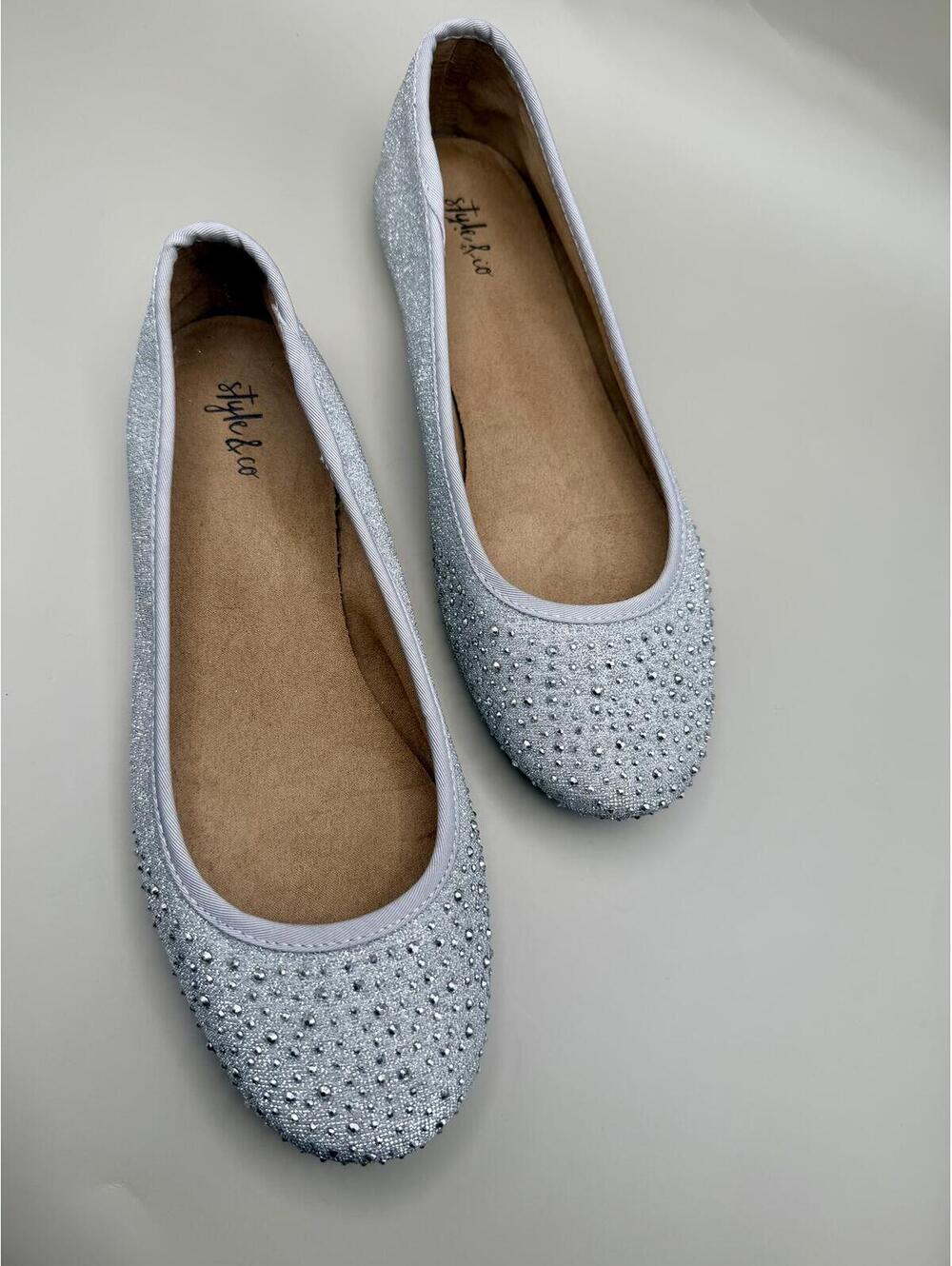 Style & Co. Angelynn Silver Rhinestone Ballet Flats – Size 7